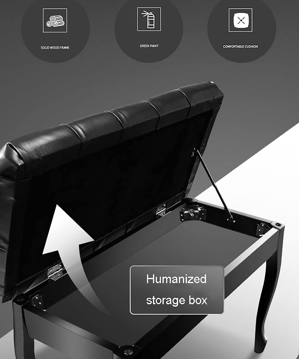 Faux Leather Piano Stool Duet Leather Piano Bench Deluxe Wood Piano Stool with Large Storage Box Keyboard Bench Vanity Stool,76 X 35 X 49Cm,Perfect for Home & Professional Use (Black)