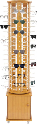 Sunglasses Storage Display Stand with Wheels Glasses Rack Organizer 5-Sided Eyewear Display Rack with Storage Cabinet for Home Retail Stores Shopping Malls, 66.14' (Light Brown)