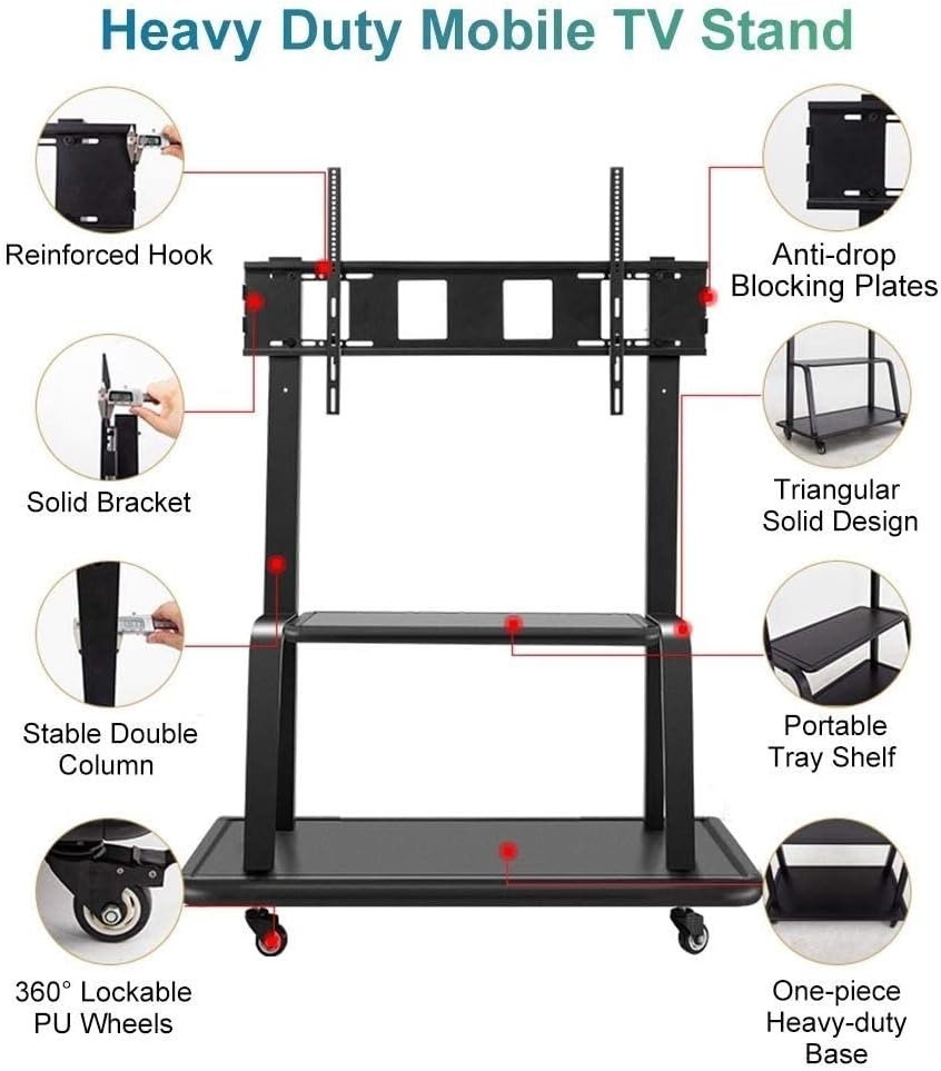 TV Stand Rolling 32 to 75 Inch Universal TV Cart with Wheels, TV Floor Stand with Tray Shelf, Height Adjustable Trolley, Max Load 120 Kg Beautiful Scenery