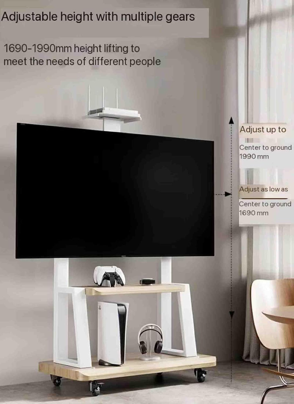 Mobile TV Stand,Rolling TVs Cart On Wheels Height Adjustable Heavy-Duty Floor Stand Base for 32-110 Inch LCD LED Shelf