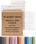Bulk Case Pack of 16 Sheet Sets - (16) Complete Twin XL Size Sheet Sets w/ Deep Pockets - Wholesale Bulk Bedding for Hotels, Spas & Airbnbs - Breathable, Soft & Wrinkle Free - (Twin XL, Antique White)