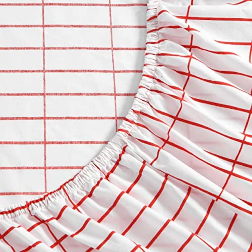 Marimekko- Full Sheet Set, Cotton Percale Bedding Set, Crisp & Cool, Lightweight & Breathable (Pieni Tiiliskivi Red, Full)