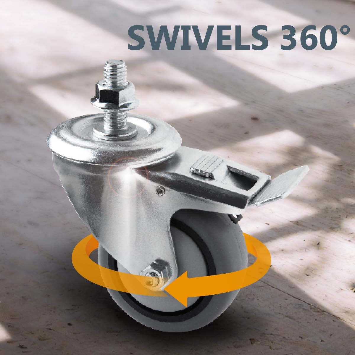 POWERTEC 17201-Case4 3' Heavy Duty Threaded Stem Swivel Caster Wheels with 600 lbs Total Loads, Dual Locking Industrial Castor Wheels for Workbench, Dolly, Cart & Furniture, (Pack of 16)