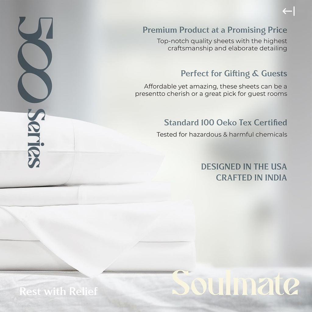 Mayfair Linen 100% Egyptian Cotton 2 Pack Queen Sheet Set - Luxury 500 Series Soulmate Collection Cotton Sheets Queen Size (8 PC, White), Soft, Cooling, Sateen 16' Deep Pocket Hotel Quality Sheet