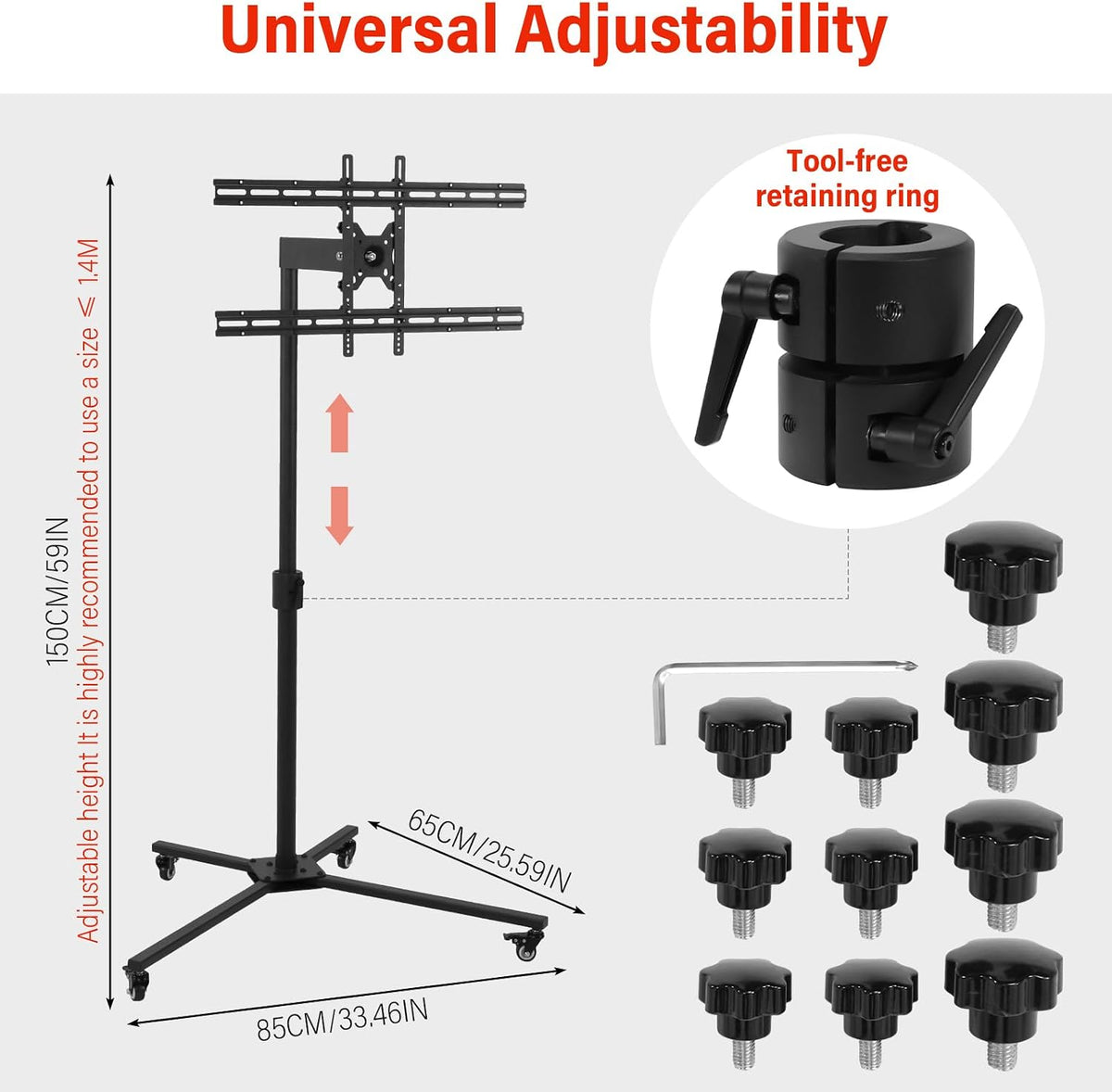 Universal Red Light Therapy Stand, Adjustable Height & 360° Mobile Hanging Bracket with Wheel Locks, 44 lbs Load Capacity LED Near Infrared Panel Holder for Home, Spa & Commercial Use
