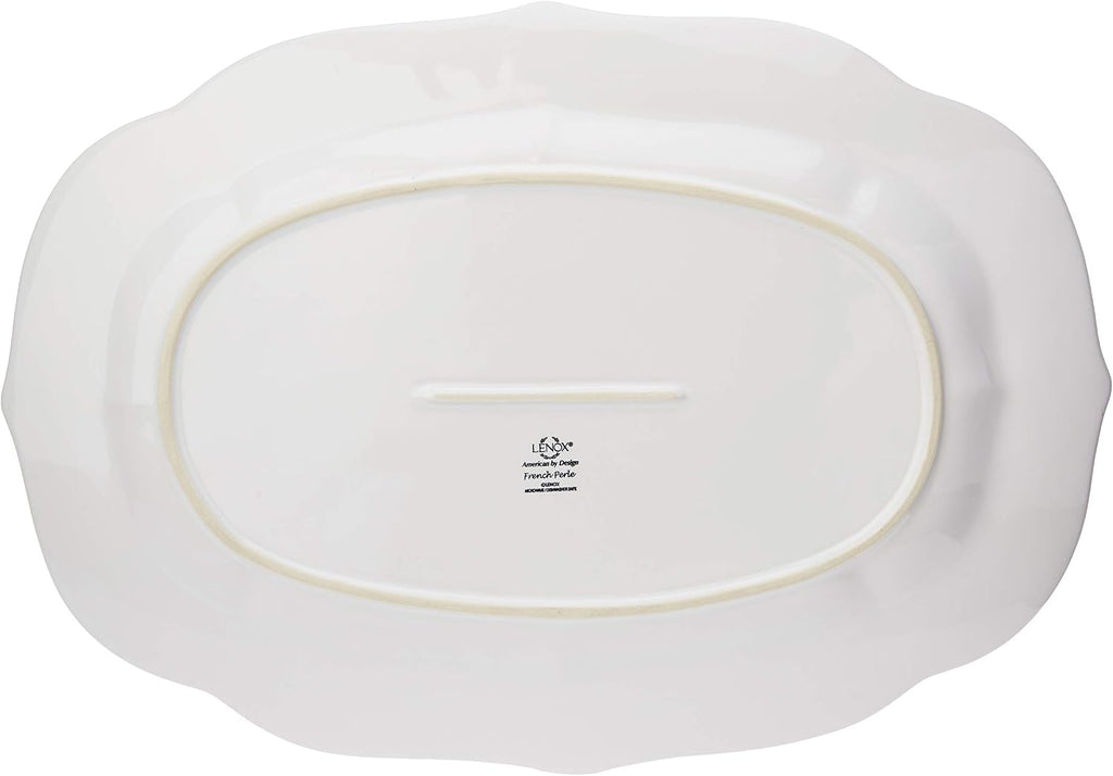 Lenox Serveware, Lenox French Perle White Serving Platter, Oval Shape, 18.5-Inch, Stoneware, Dishwasher Safe, Turkey Platter for Thanksgiving, Winter Hosting, Christmas Serving (White, 1 Piece)