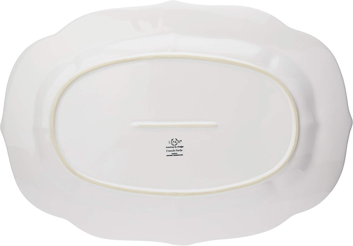 Lenox Serveware, Lenox French Perle White Serving Platter, Oval Shape, 18.5-Inch, Stoneware, Dishwasher Safe, Turkey Platter for Thanksgiving, Winter Hosting, Christmas Serving (White, 1 Piece)