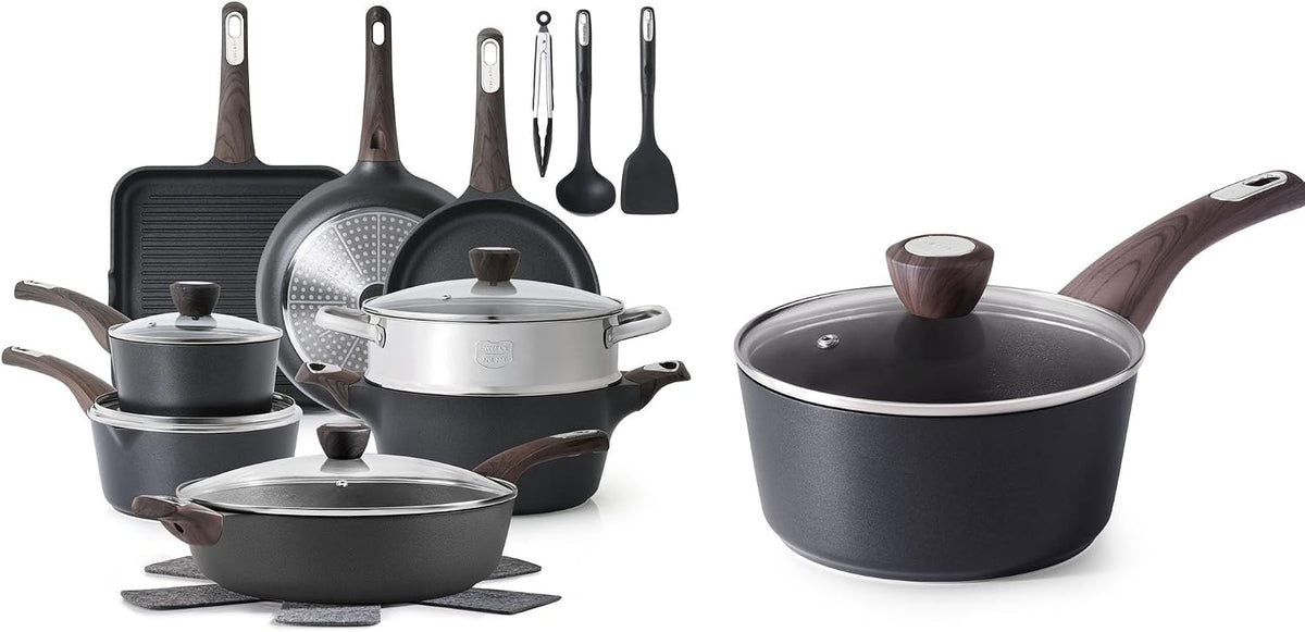 SENSARTE 20 Pcs Pots and Pans Set Nonstick, Induction Cookware Sets,1.5 Quart Nonstick Sauce Pan with Lid,Non stick Saucier Pan, Induction Comptable, PFOA Free