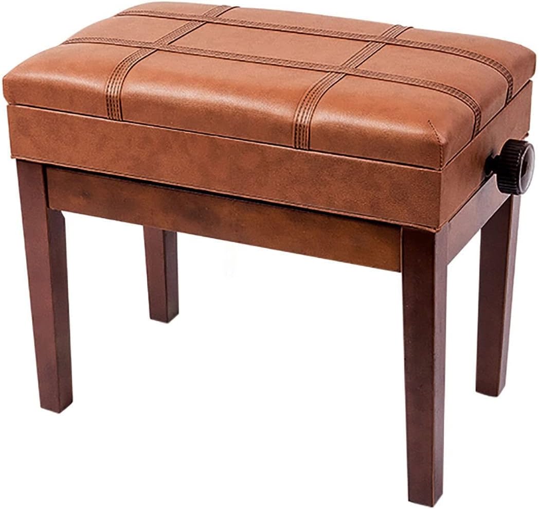 Vanity Bench,Faux Leather Piano Stool Piano Bench with Storage CompartmentLoad Capacity Up to 180Kg55 X 34 X 47-57CmHeight AdjustableSuitable for Single PersonTeak，Teak