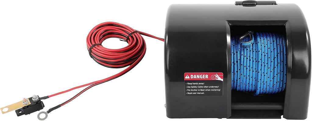 Includes Anchor Roller 25 lb Capacity 100 ft Braided Anchor Rope Electric Boat Anchor Winch for Saltwater Boats 12V Wireless Remote Control Suitable for 20 Foot Boats and Trailers