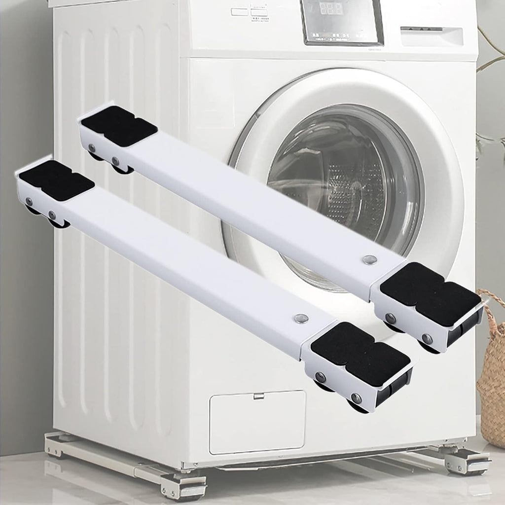 Adjustable Washing Machine Base Fridge Stand, Universal Pedestal Non-Slip Stand, Dryer and Refrigerator Moving Roller Base with 24 Wheels, White, Silver, 2Pcs (White)