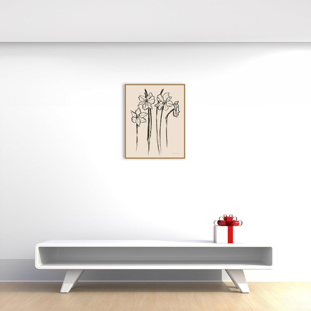 Amanti Art Framed Canvas Wall Art 28x23 Ink Sketch Daffodils by Sara Zieve Miller, Framed Wall Art Canvas, Flowers Artwork, Modern Decor, Medium Poster Painting for Living Room, Bedroom, Bathroom,