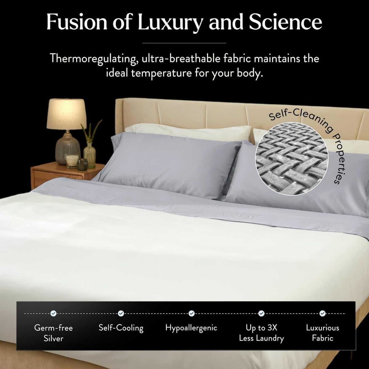 Miracle Made Extra Luxe Soft, Cool-to-the-Touch Cotton Bed Sheet Set, 4-Piece – Silver-Treated, Breathable, Lightweight Bedding – Full Size, Silver Grey
