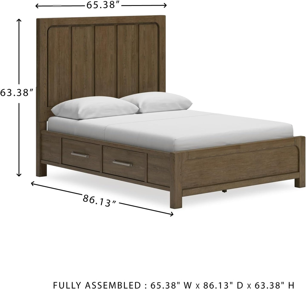 Signature Design by Ashley Cabalynn Modern 4-Drawer Queen Platform Bed with Storage, Foundation or Box Spring Not Needed, Light Brown