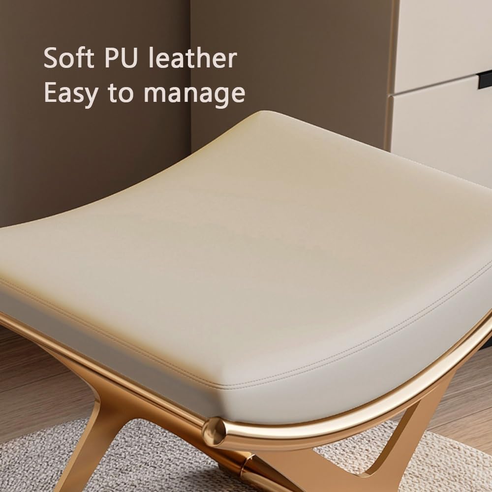 Small Vanity Stool with Cushion, Backless PU Leather Stool for Makeup, Entryway Bench for Ergonomic Curve, Modern Shoe Bench for Piano Room, Entryway and Makeup Room(Gray)