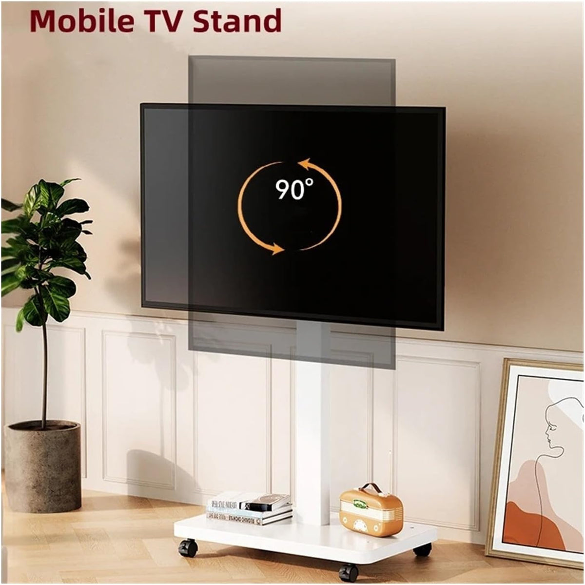 Rolling TV Stand for 10-43 Inch TVs PC, Portable Mobile TV Cart On Wheels Universal Floor Stands(White)