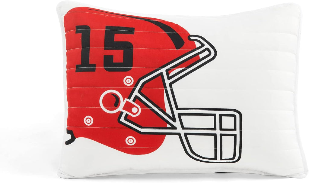 Lush Decor American Football Reversible Quilt Queen Size 5 Piece Set Full/Queen White & Black - Kids Bedding Set Queen Quilt - Football Decor