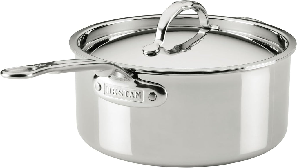 Hestan ProBond Luxe 4-Quart Saucepan with Lid, Professional Clad Stainless Steel, ProCore Tri-Ply Clad Construction, Polished Exterior, Induction & Oven Safe