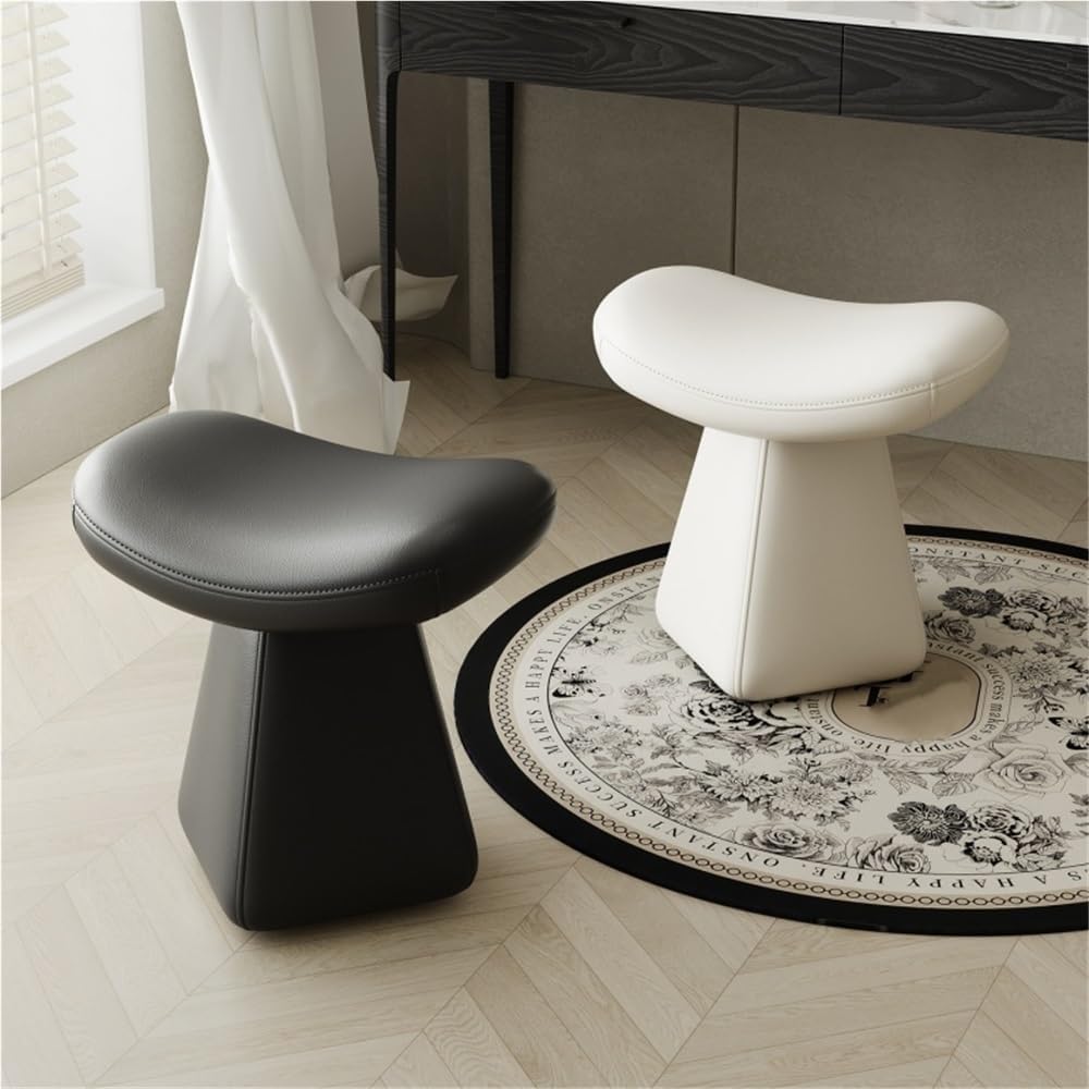 Leather Vanity Stool Chair, Creative Vanity Bench, Modern Swivel Stool for Dressing Table, for Daily Routines and Easy Shoe Changing(Black)