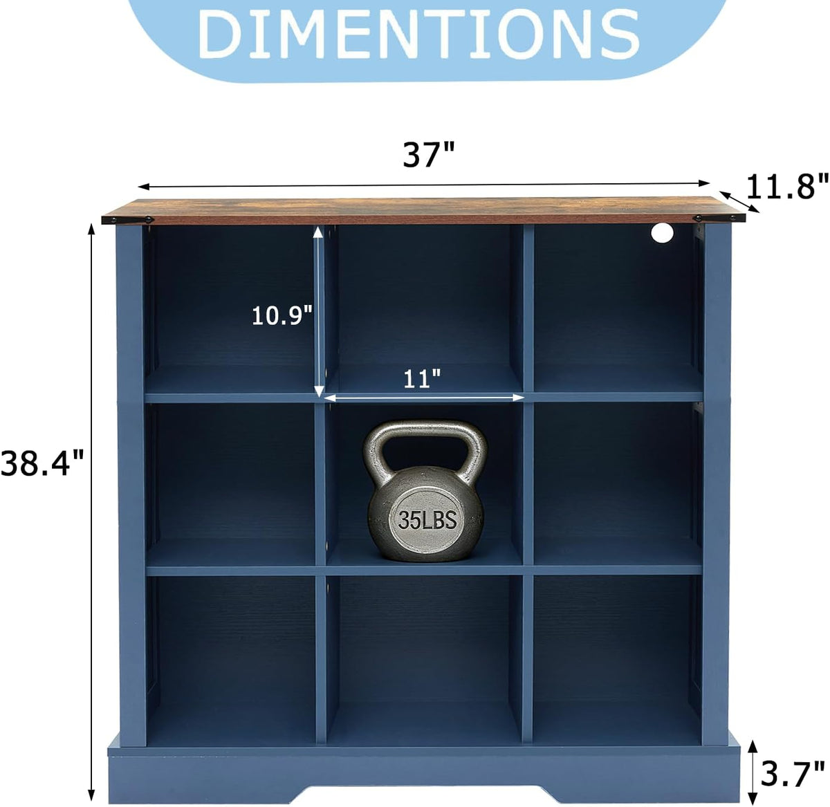 9 Cube Storage Organizer, Wood Cube Bookshelf with LED Lights, Horizontal Storage Cubes, Kids Bookshelf, Display Cabinet Cubby Shelf for Living Room Home Office Bedroom，Navy Blue