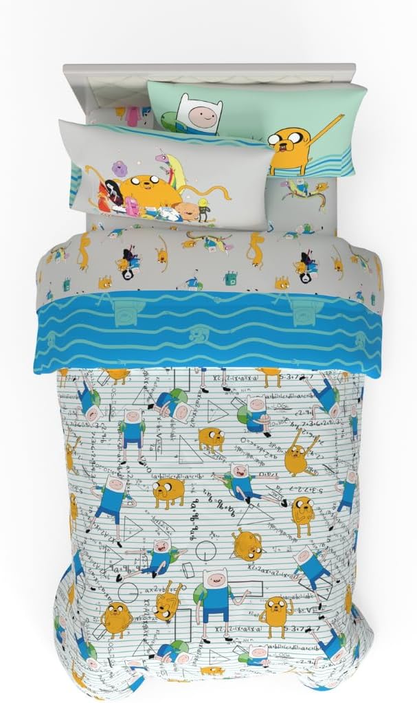 Adventure Time Finn & Jake 5 Piece Super Soft Cozy Reversible Comforter and Sheet Set with Sham, Twin, (Officially Licensed Product) By Franco