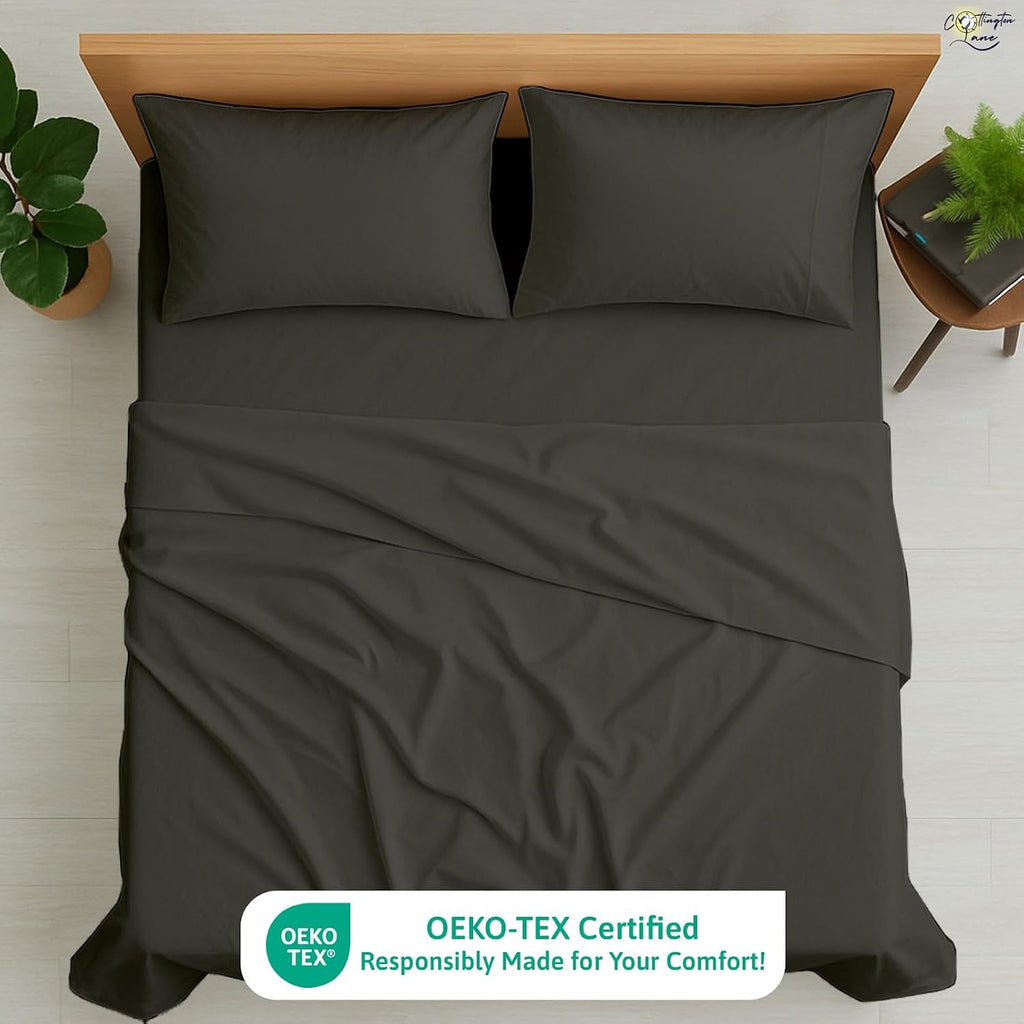 Cottinton Lane 8 Piece King Size Sheet Set, Premium 100% Cotton Bed Sheets Sets, 16 Inch Deep Pocket with Elastic All Around, Soft & Luxurious Hotel Quality Sheets, Dark Grey Solid