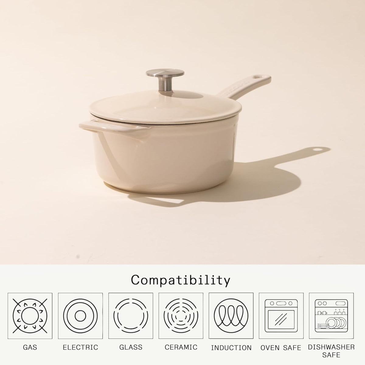 Made In Cookware | 2 Quart Enameled Cast Iron Saucepan with Lid (Antique White) | Hand-Enameled Cast Iron | Professional Cookware | Crafted in France | Induction Compatible