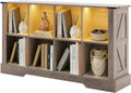 8 Cube Storage Organizer, Wood Cube Bookshelf with LED Lights, Horizontal Storage Cubes, Kids Bookshelf, Display Cabinet Cubby Shelf for Living Room Home Office Bedroom，Grey