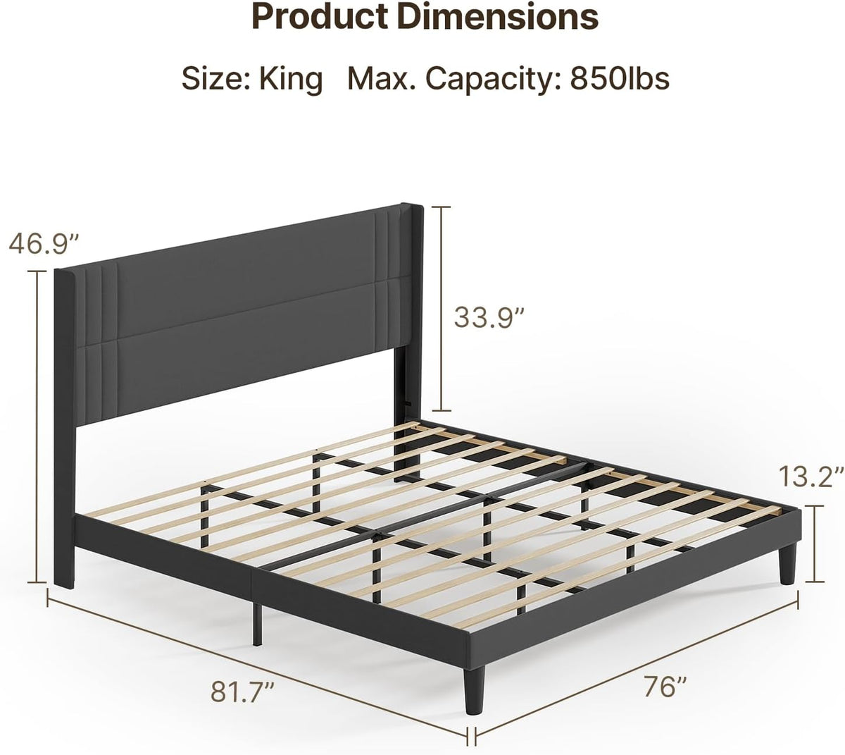 Gizoon King Bed Frame with Wingback Headboard, Upholstered Platform Bed with Modern Geometric Headboard, Wooden Slats, Noise-Free, No Box Spring Needed