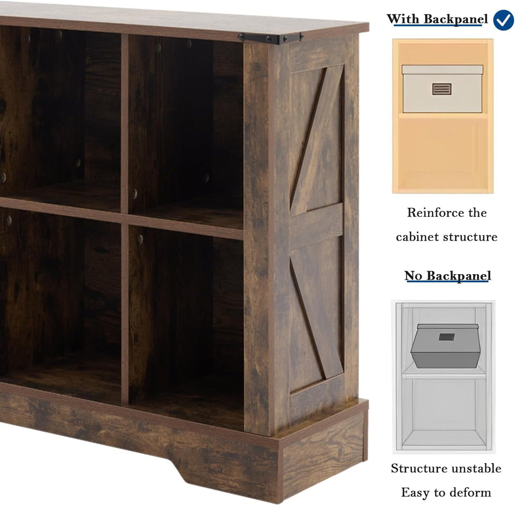8 Cube Storage Organizer, 2 Tier Book Shelf with Led Lights, Farmhouse Book Shelves for Living Room, Horizontal Toy Storage Bookshelf, Wood Display Bookcase Cabinet for Bedroom, Office, Brown