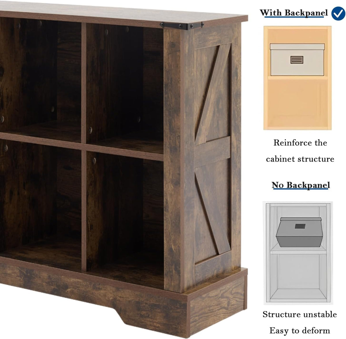 8 Cube Storage Organizer, 2 Tier Book Shelf with Led Lights, Farmhouse Book Shelves for Living Room, Horizontal Toy Storage Bookshelf, Wood Display Bookcase Cabinet for Bedroom, Office, Brown