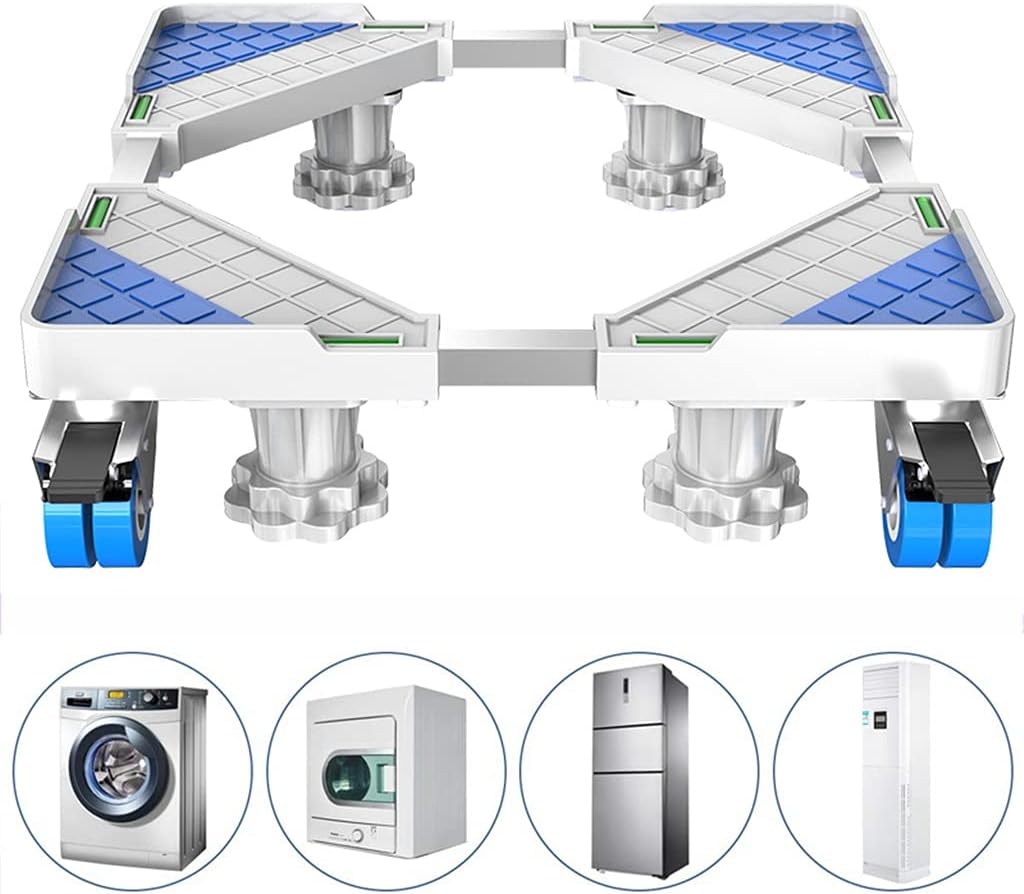 Washing Machine Stand Universal Mobile Fridge Base Multi-Functional Adjustable Base for Dryer Refrigerator (4 Wheel and Feets)