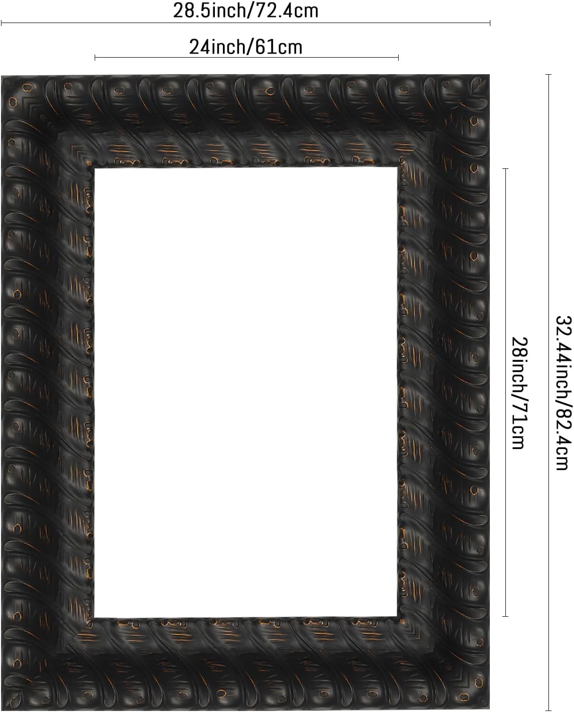 Hand-Carved Antique Black Solid Wood Picture Frame 24x28 Inch | Vintage-Style Wall Art for Galleries, Living Rooms & Offices | Durable Rustic DIY Decor Frame with Timeless Design(Only Frame)