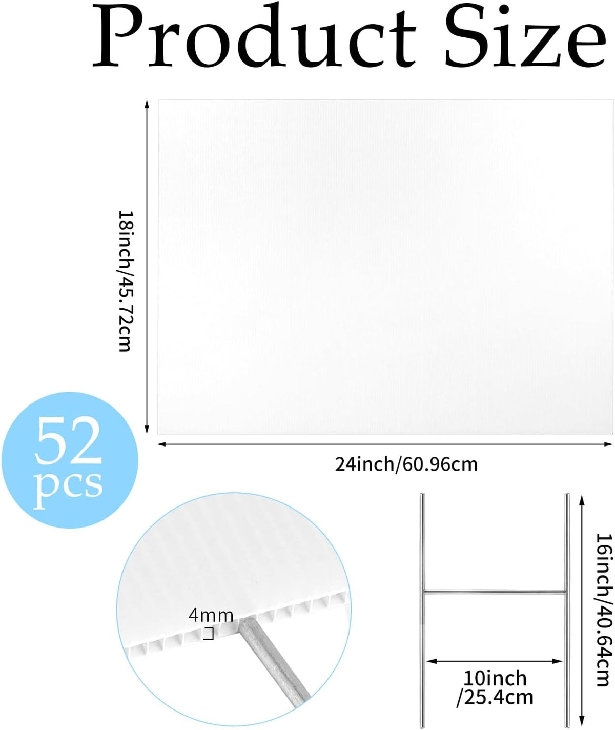 52 Pcs 18 x 24 Inches Large Blank Yard Signs White Corrugated Plastic Kit with 52 Metal H Stakes 10 x 16 Inches and 52 Lawn Signs for Garage Rent Business Campaign