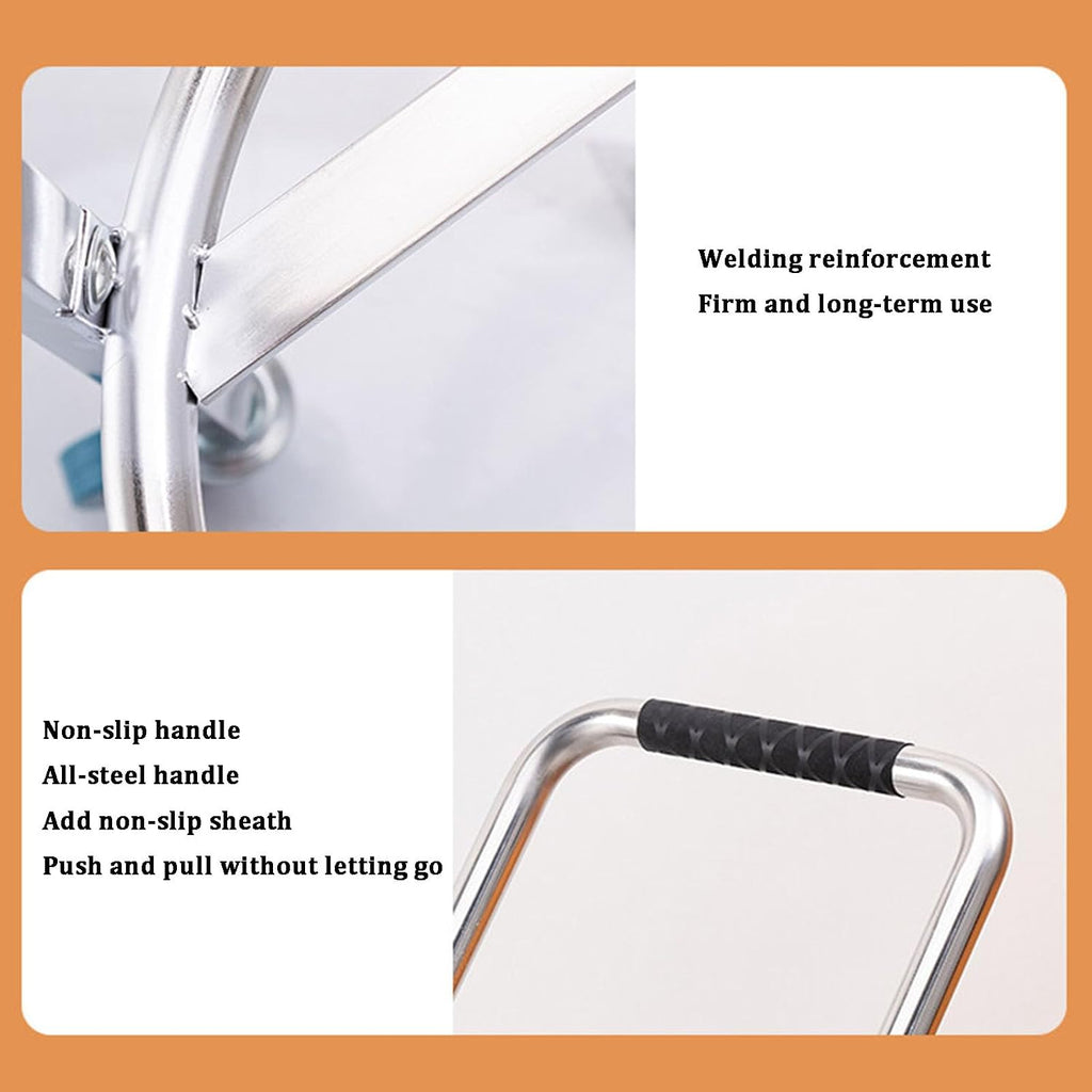 Stainless Steel Soup Bucket Rack with Handle ，Commercial Stock Pot Stand Mobile Gas Bottle Base，Heavy Duty Drum Dolly，Trash Can Roller Base with Wheels，Multifunctional Mover Carrier Barrel Frame