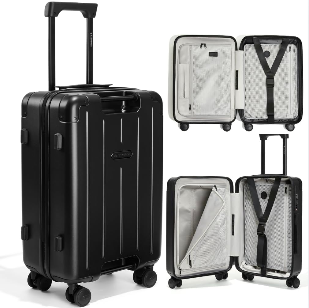 BlackVoyage Air Vacuum Seal Suitcase Carry-On 20-Inch Travel Luggage USB Port 20' AirCabin Air Compression Pump (Matte Black, 40L Capacity (No Vacuum Bag))