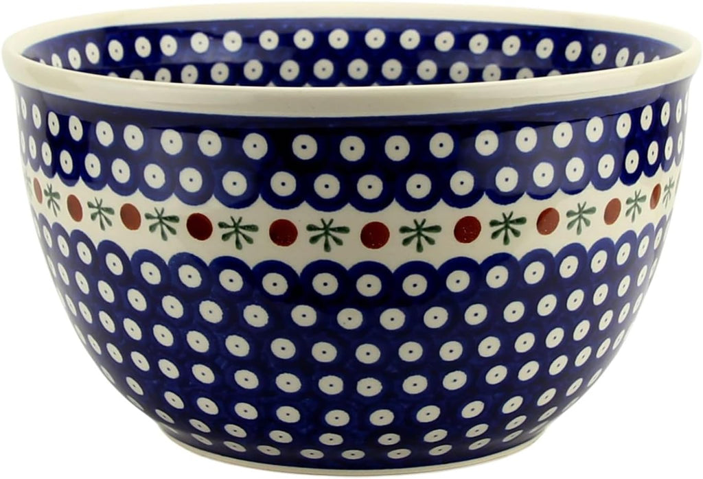 Polish Pottery Market Large Mixing Bowl - 5 Quarts Handcrafted Polish Stoneware by Zakłady Bolesławiec, Poland - Large Serving Bowls for Cooking, Salad, Popcorn, Salad Mixing