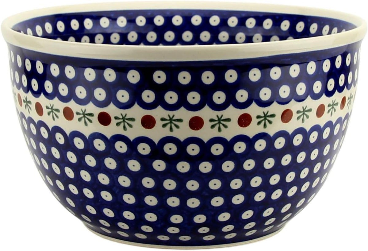 Polish Pottery Market Large Mixing Bowl - 5 Quarts Handcrafted Polish Stoneware by Zakłady Bolesławiec, Poland - Large Serving Bowls for Cooking, Salad, Popcorn, Salad Mixing