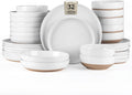 AmorArc Ceramic Dinnerware Sets with Pasta Bowls for 8, Handpainted Plates and Bowls Set with Rustic Terracotta Underside, Scratch Resistant Dishes Set, Dishwasher & Microwave Safe, 32 Pcs