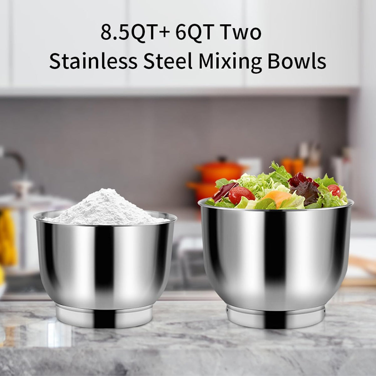 Stand Mixer, 8.5QT+ 6QT Two Stainless Steel Bowls Electric Food Mixer, 7 in 1 Multifunctional Kitchen Mixer with Dough Hook, Whisk, Beater, Meat Grinder,Pasta & Cookie Maker-Black