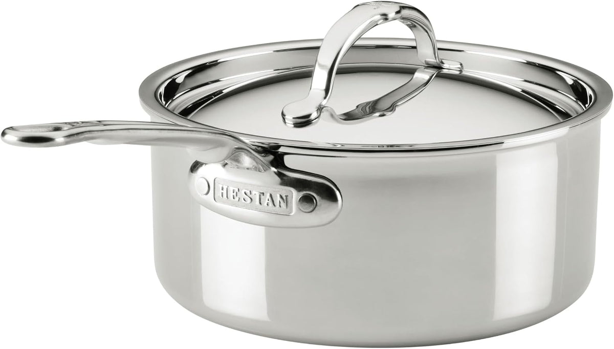 Hestan ProBond Luxe 3-Quart Saucepan with Lid, Professional Clad Stainless Steel ProCore Tri-Ply Clad Construction, Polished Exterior, Induction & Oven Safe
