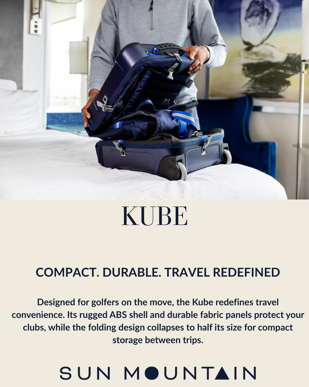 Sun Mountain Kube Golf Travel Bag, 2-Wheel Rolling System-Compact Storage Case