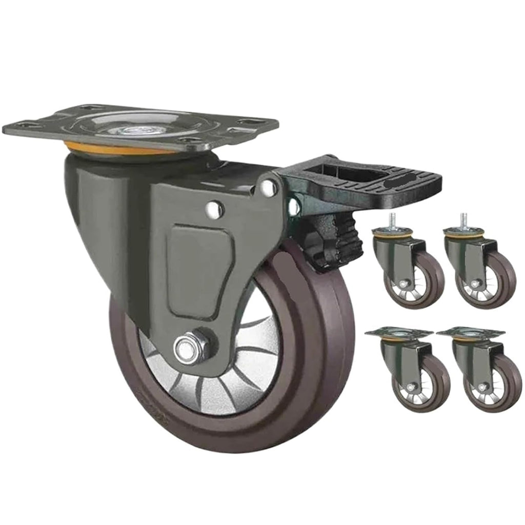 5 Inch Universal Rubber Caster with Brake - Silent Swivel Wheel for Smooth Damping & Easy Mobility(Brake Wheel)