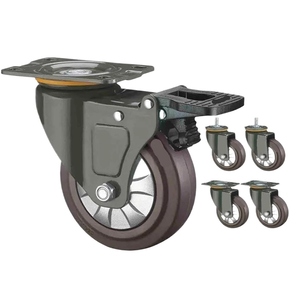 5 Inch Universal Rubber Caster with Brake - Silent Swivel Wheel for Smooth Damping & Easy Mobility(Brake Wheel)