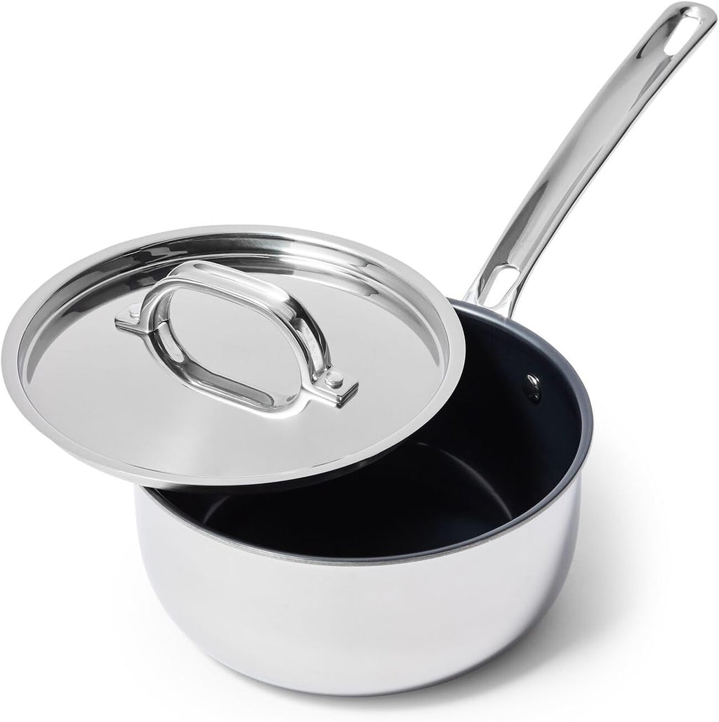 Viking 4-Ply Sauce Pan with Lid, 3 Quart Laser Clad Titanium Performance Ti Saucepan Cooking Pot, Dishwasher and Oven Safe, Induction Ready, Blue/Silver