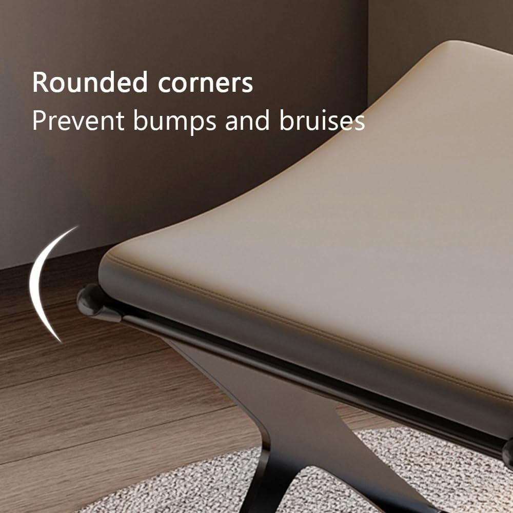 Small Vanity Stool with Cushion, Backless PU Leather Stool for Makeup, Entryway Bench for Ergonomic Curve, Modern Shoe Bench for Piano Room, Entryway and Makeup Room(Black)