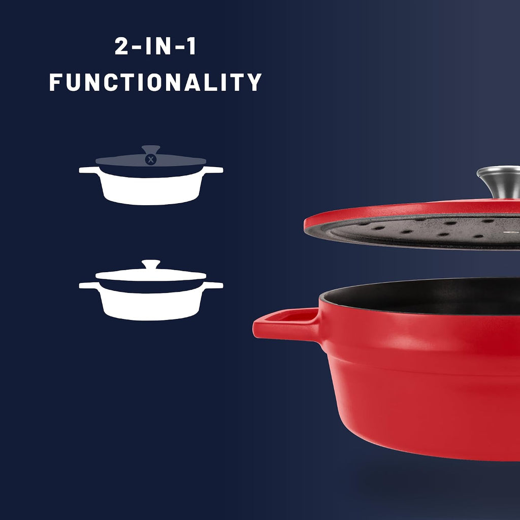 All American 1930 - Dutch Oven - The Saucier Set, Tomato Red - 5.5qt Capacity - Perfect for Sauces, Soups & Simmering - Non Stick & PFAS Free - Made in the USA