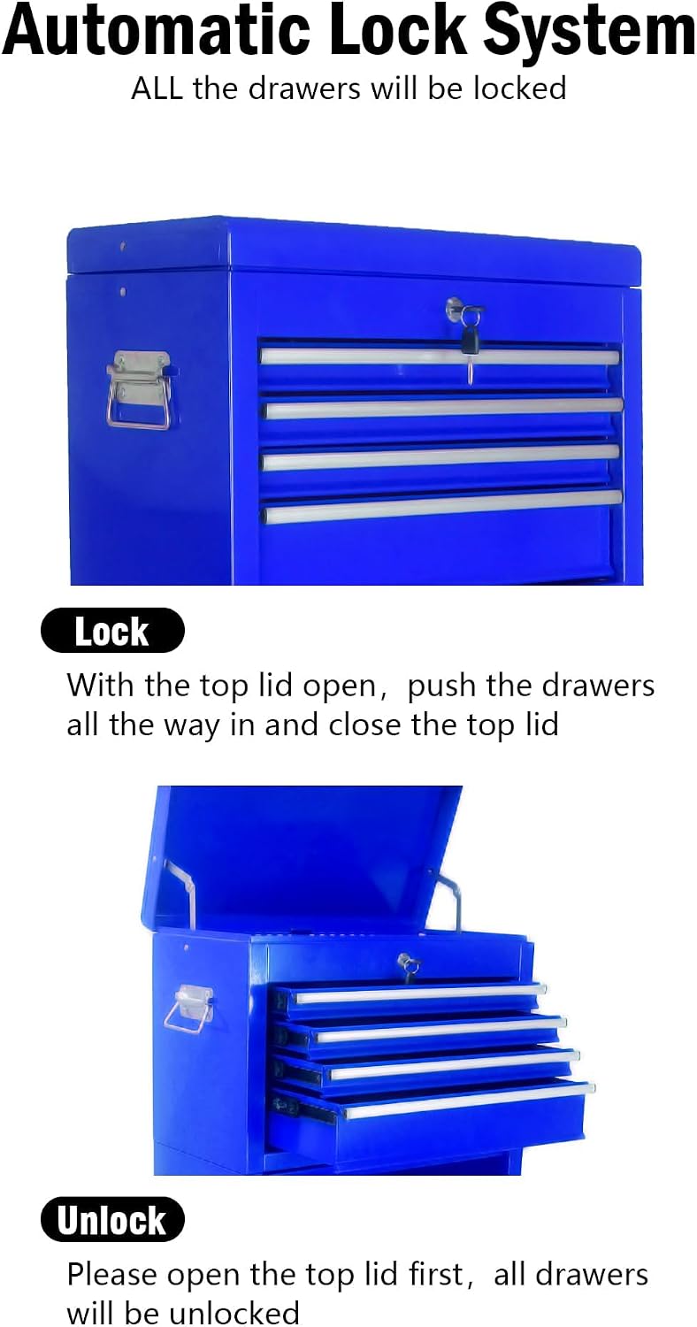 6-Drawer Tool Chest, 3-in-1 Rolling Tool Box with Detachable Top Toolbox & Key Lock,Tool Cabinet with Protective Liner & Universal Lockable Wheels,Metal Storage Cart for Garage,Workshop (Blue)
