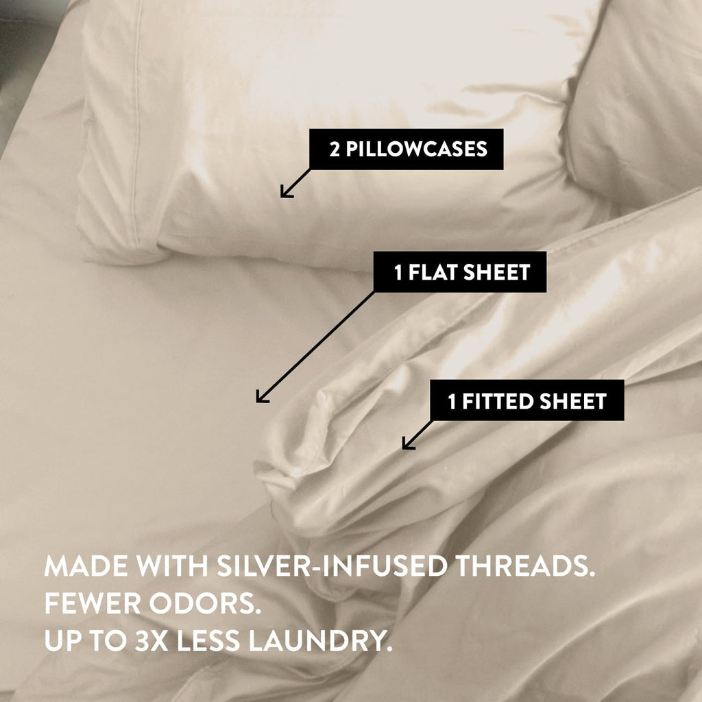 Miracle Made Extra Luxe Soft, Cool-to-the-Touch Cotton Bed Sheet Set, 4-Piece – Silver-Treated, Breathable, Lightweight Bedding – King Size, Sand