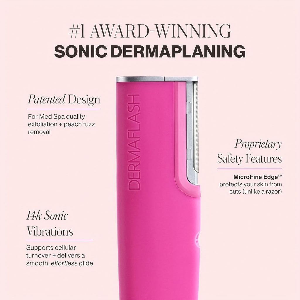 DERMAFLASH LUXE+ Sonic Dermaplaning Tool for Face Peach Fuzz Removal, Anti-Aging and Exfoliation